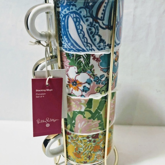 Lilly Pulitzer 4 Porcelain Stacking Espresso Mugs - Picture 4 of 5